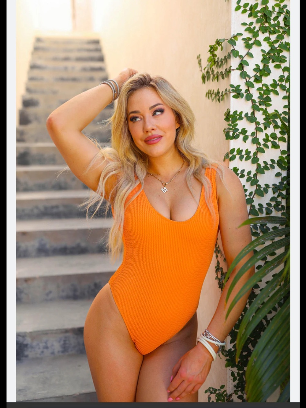 Buddy Love Bondi Orange Ribbed One-Piece Swimsuit NWT
